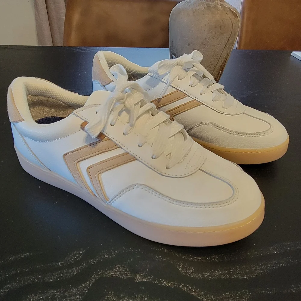 Dr. Scholl's White and Tan Women's Sneakers - Picture 1 of 8